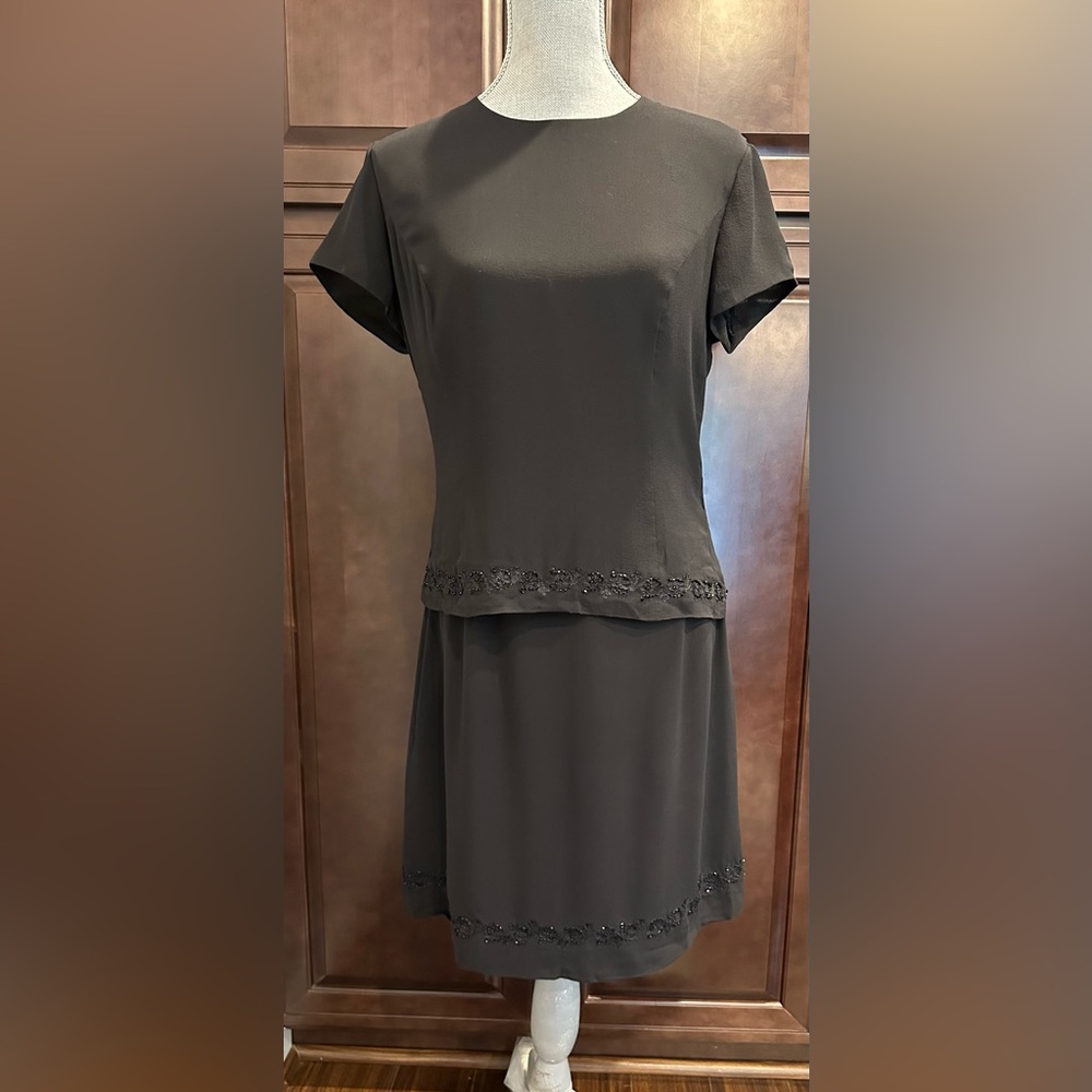 Ann Taylor Silk Two Piece Lined Black Suit with beaded details size 10